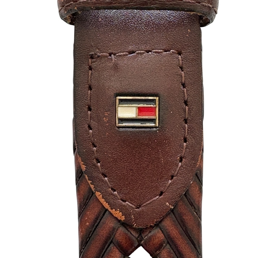 Tommy Hilfiger Mens Brown Woven Braided Leather Belt Size 40